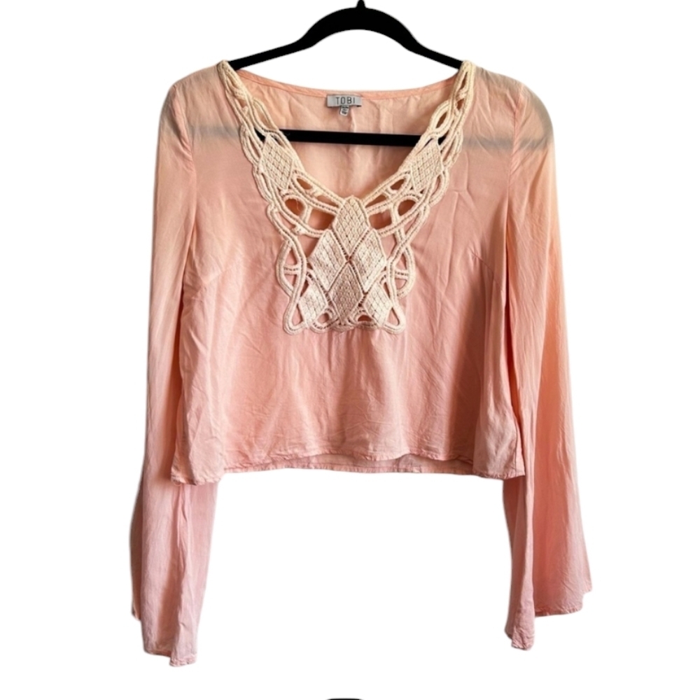 Tobi Peach Crochet Crop Top - Boho Festival Chic